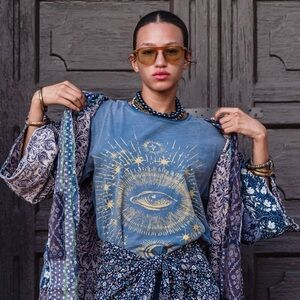 Jaded Gypsy Blue Graphic Tee with Eye Design